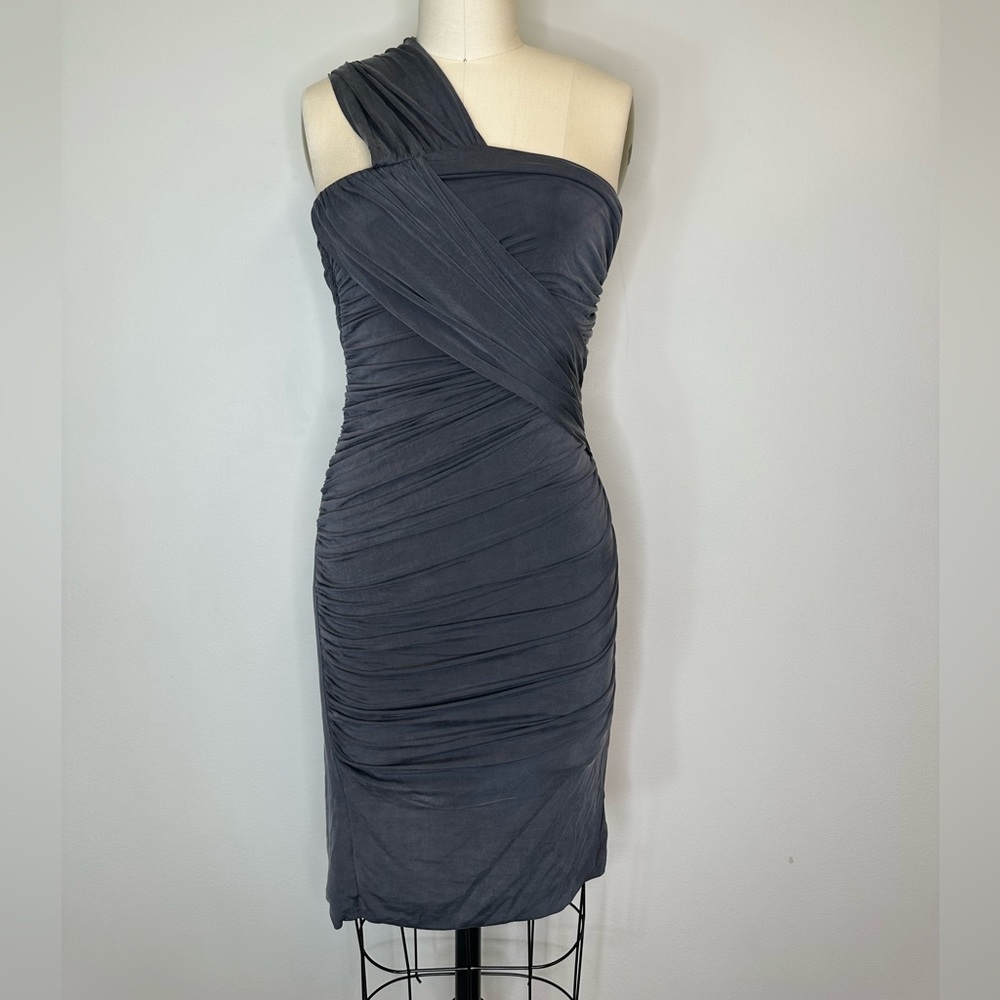 All saints Gray Ruched One Shoulder Dress